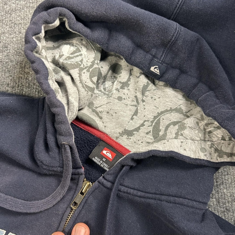 Quiksilver Hoodie Mens Medium Blue Full Zip Fleece Graphic Logo Sweatshirt - Picture 5 of 7